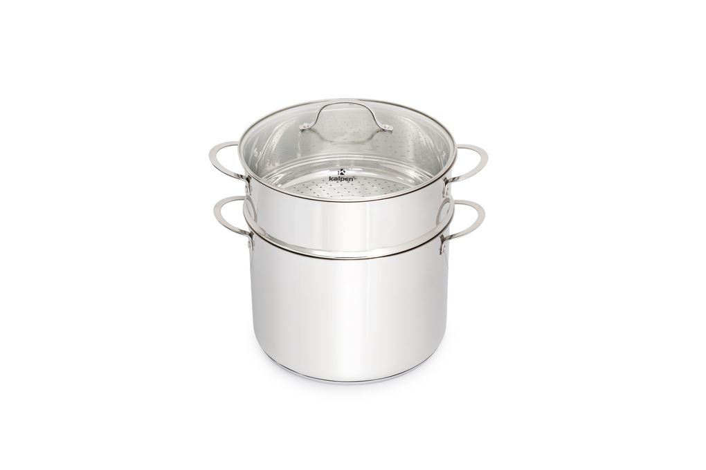 Nồi luộc gà inox 3 đáy nắp kính 30 cm Kalpen L30Pro Màu Inox