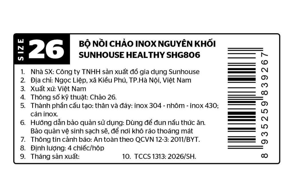 Bộ 4 nồi chảo inox 3 lớp nắp kính Sunhouse Healthy SHG806 Màu Inox