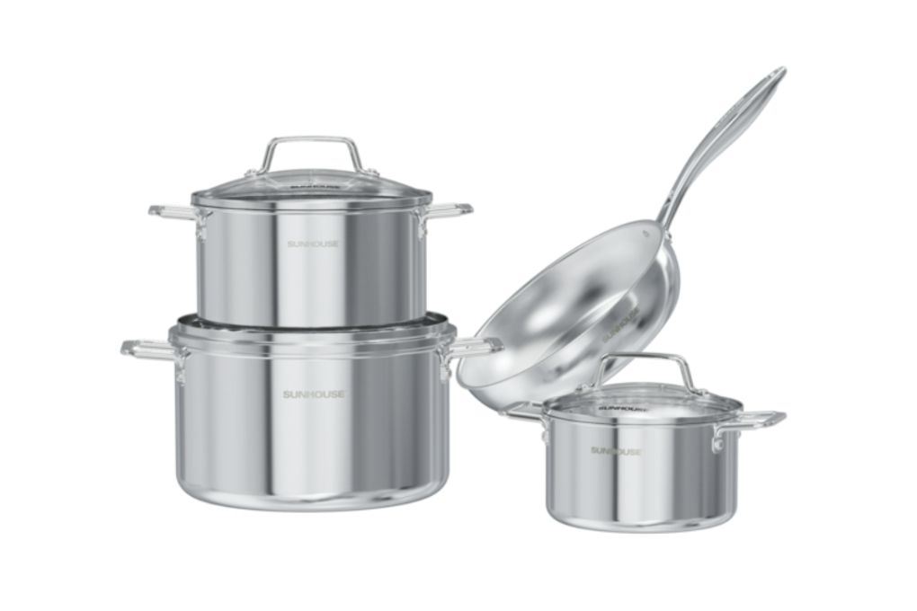 Bộ 4 nồi chảo inox 3 lớp nắp kính Sunhouse Healthy SHG806 Màu Inox