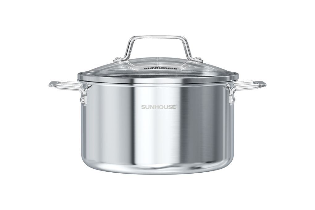 Bộ 4 nồi chảo inox 3 lớp nắp kính Sunhouse Healthy SHG806 Màu Inox