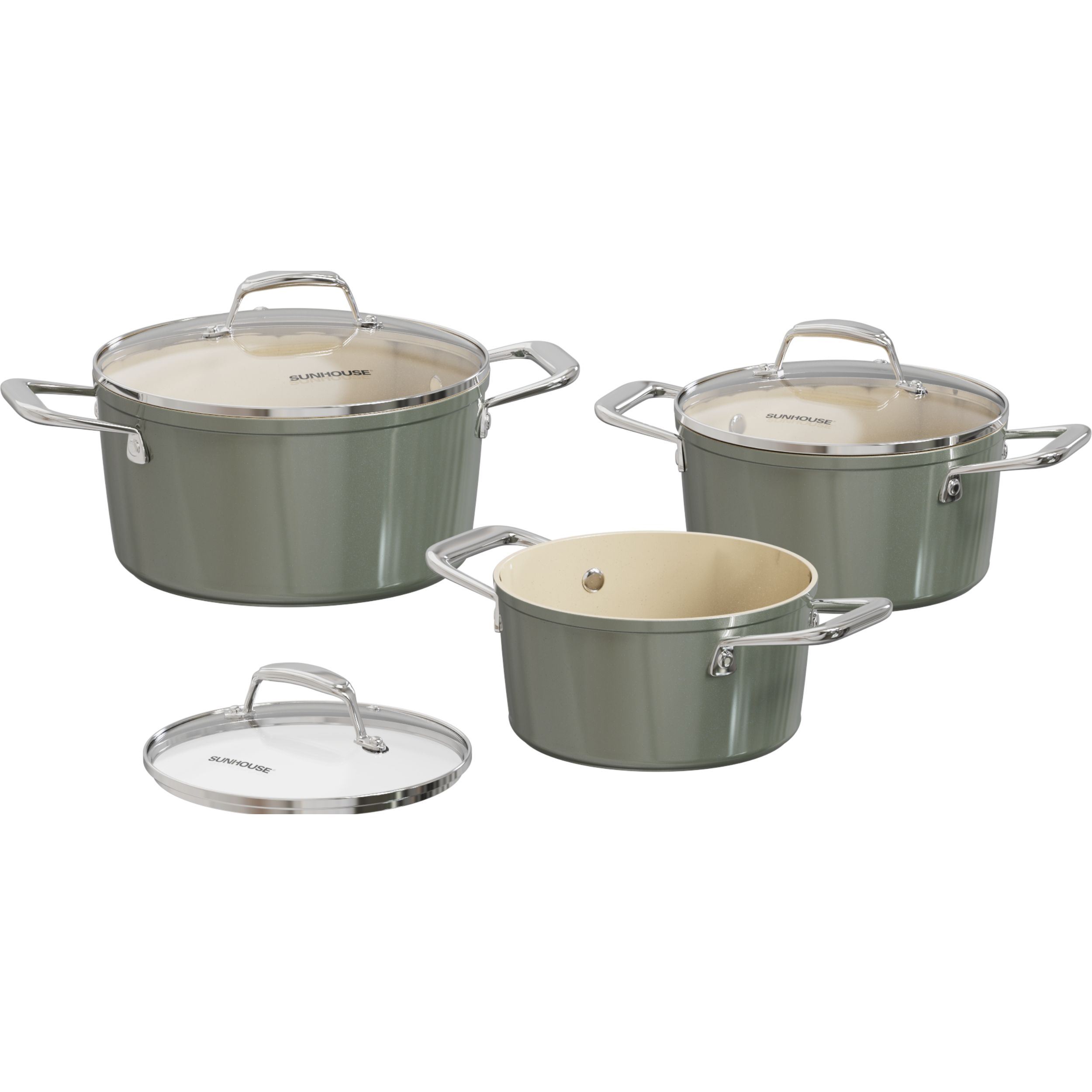 Bộ 3 nồi nhôm chống dính nắp kính Sunhouse Healthy SHG2210DM - 3