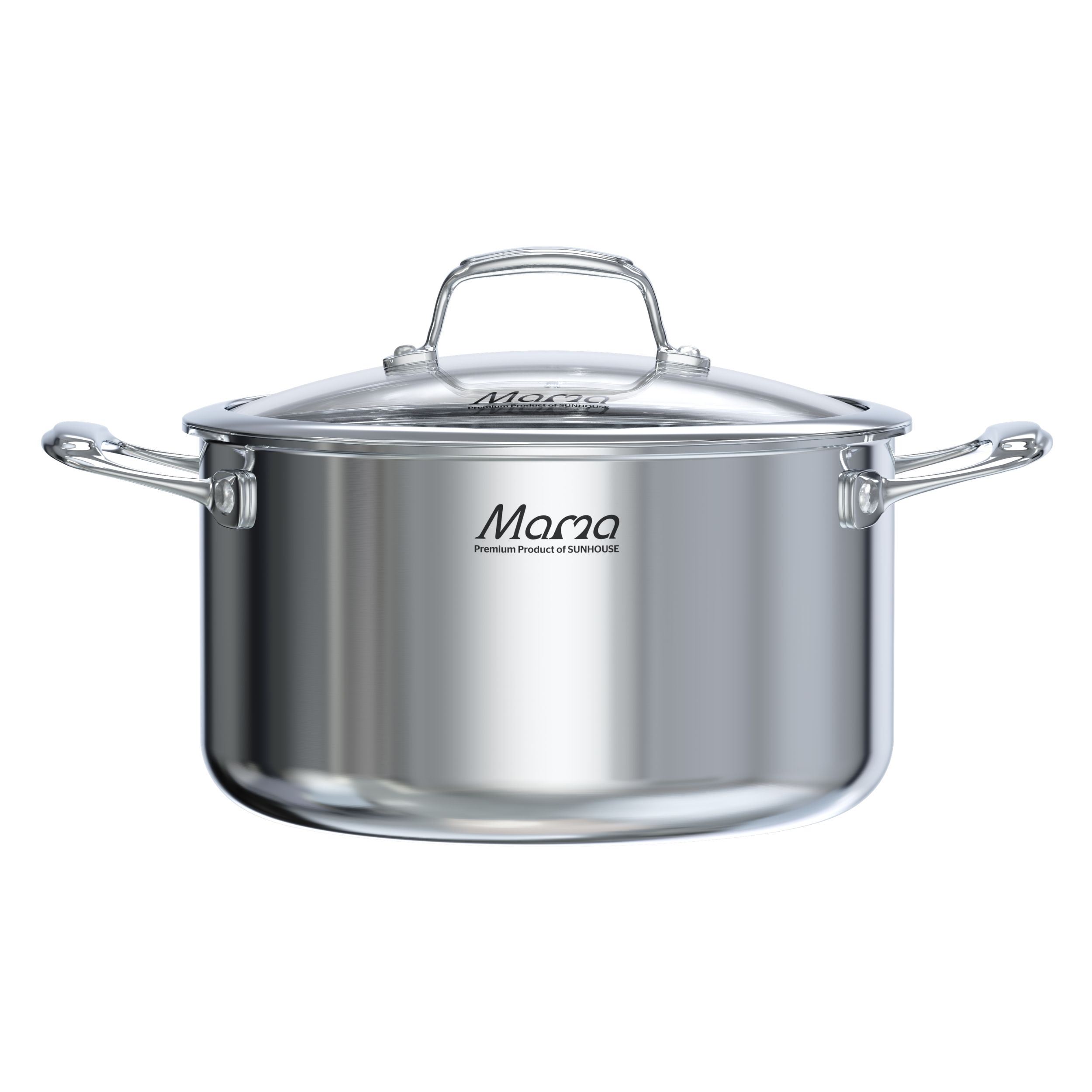 Bộ 3 nồi inox liền đáy nắp kính Sunhouse Mama SHG825 Màu Inox