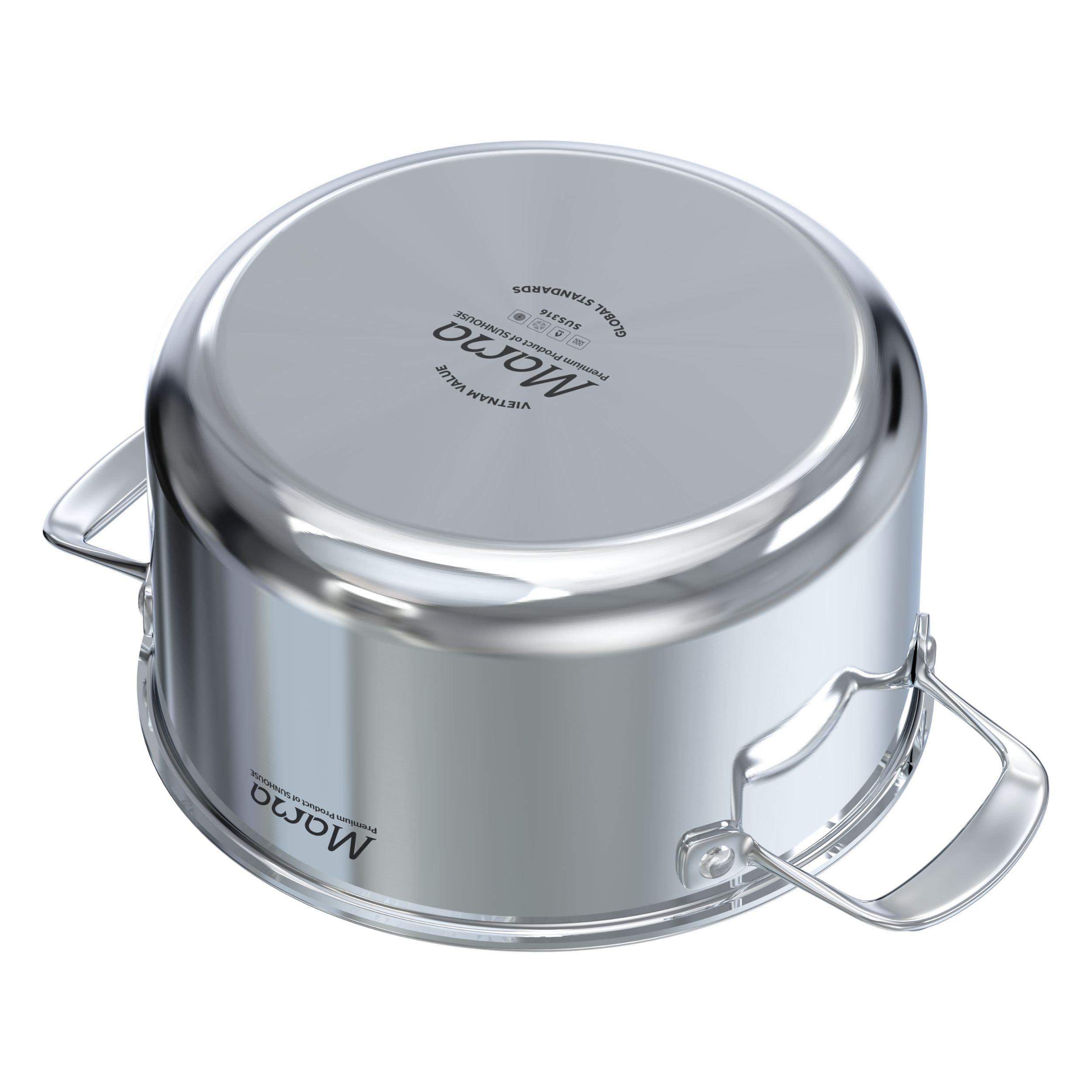 Bộ 3 nồi inox liền đáy nắp kính Sunhouse Mama SHG825 Màu Inox