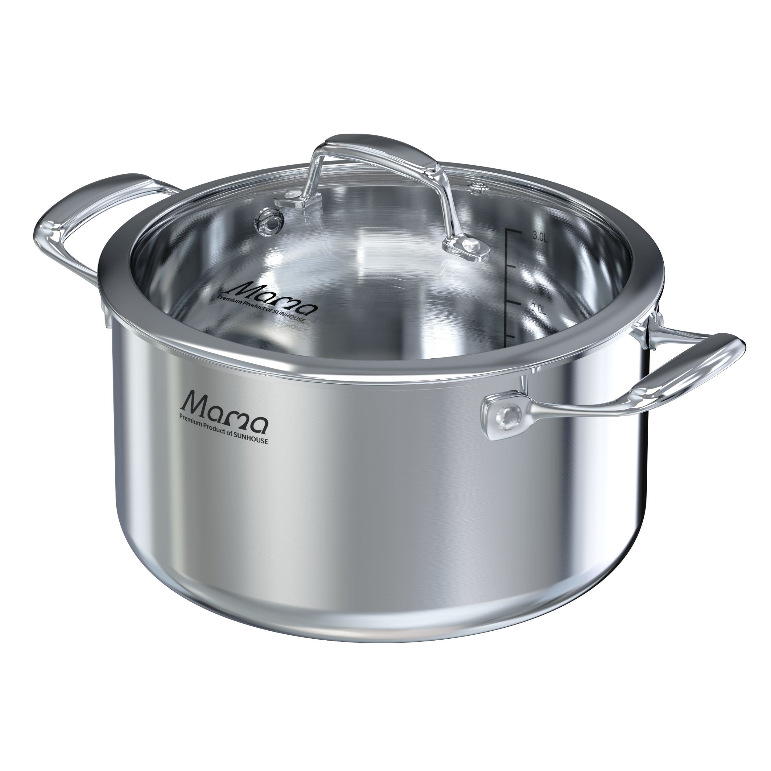 Bộ 3 nồi inox liền đáy nắp kính Sunhouse Mama SHG825 Màu Inox