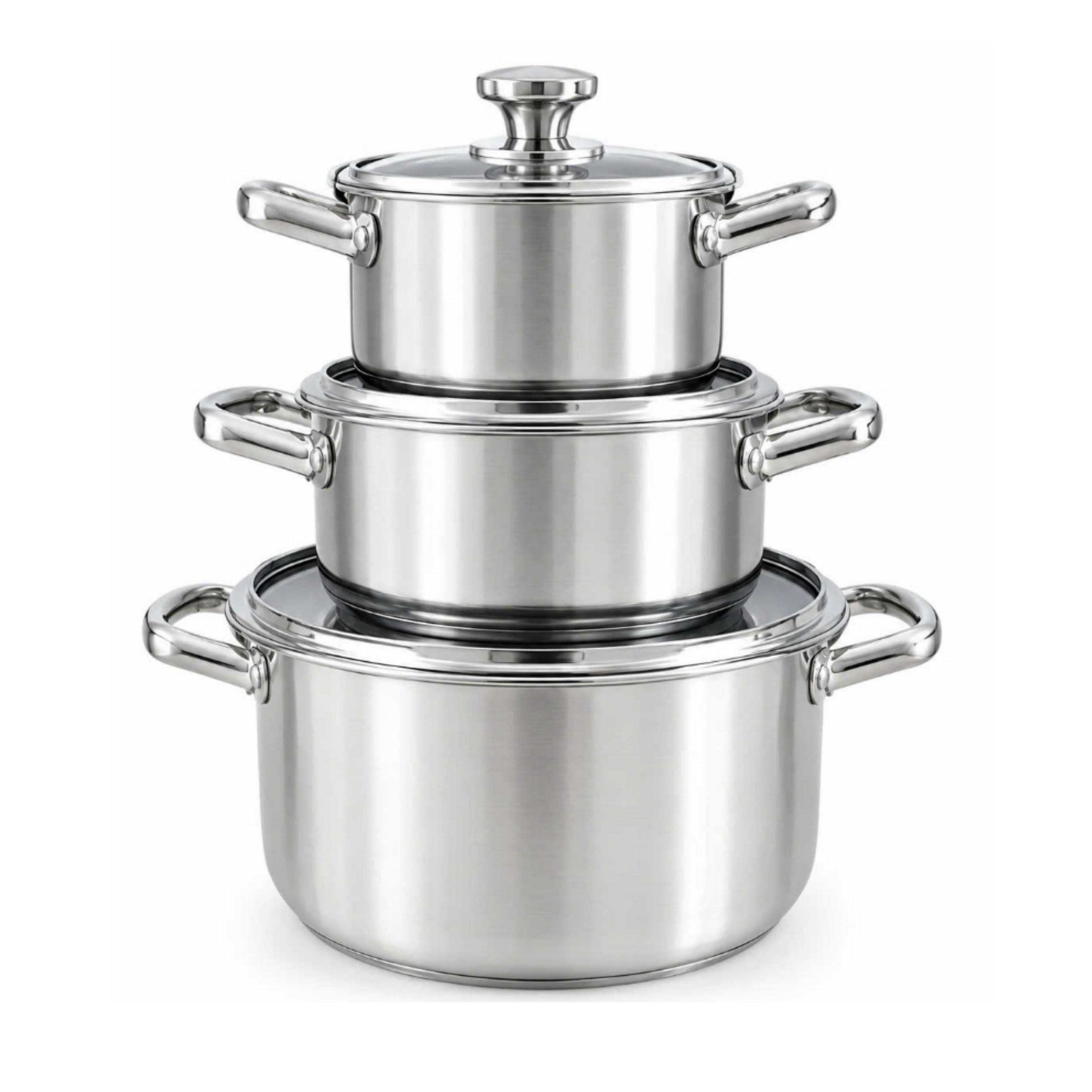 Bộ 3 nồi inox 5 đáy nắp kính Green Cook Milano GCS2617-T1 Màu Inox