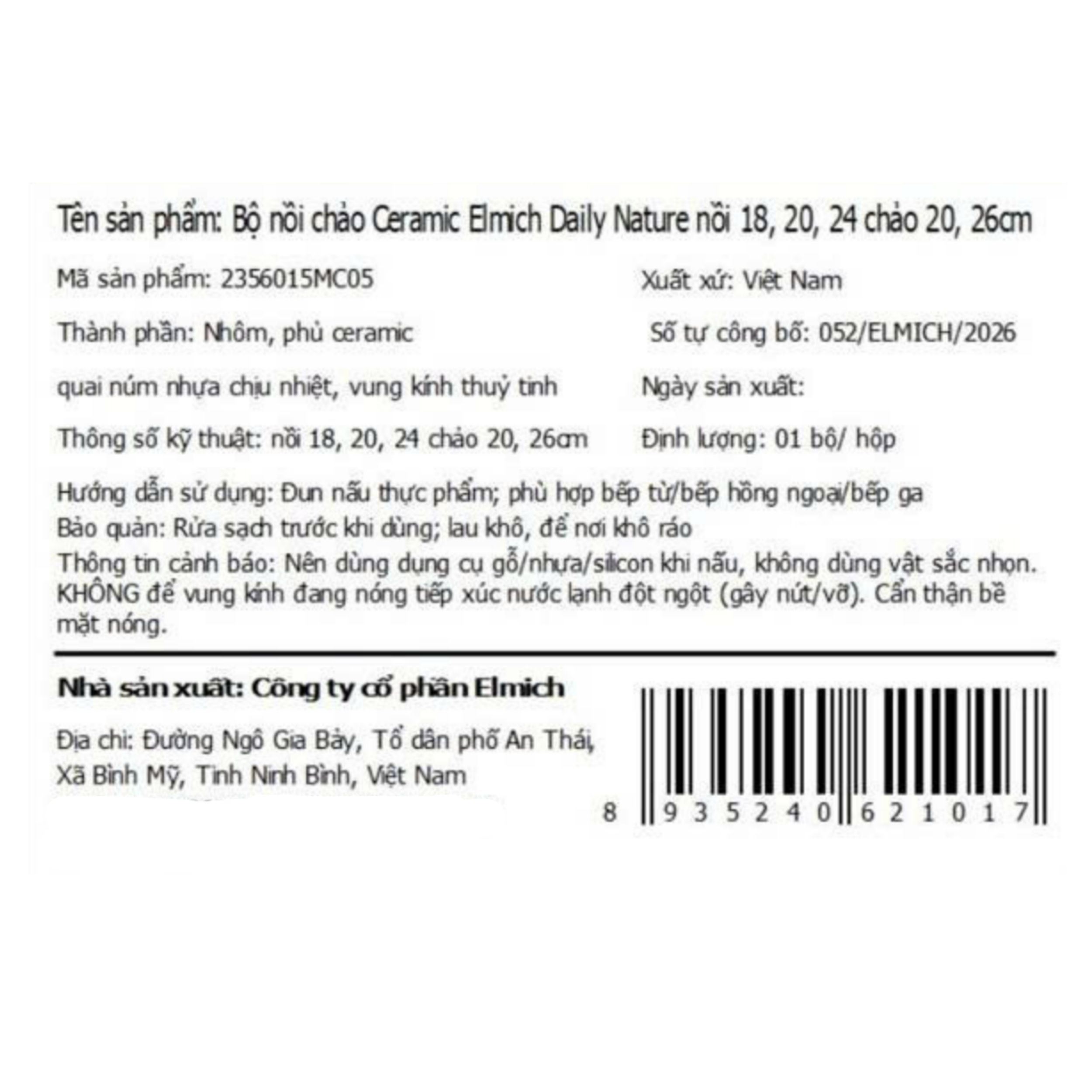 Bộ 5 nồi chảo nhôm chống dính đáy từ nắp kính Elmich Daily Nature - 11