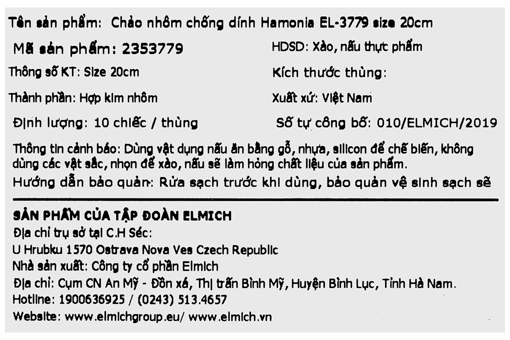 Chảo nhôm sâu chống dính đáy từ 20 cm Elmich Harmonia EL-3779 Xanh Màu Xanh