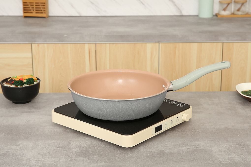 Chảo nhôm sâu chống dính vân đá đáy từ 28 cm Elmich EL-5753MN Màu Xám