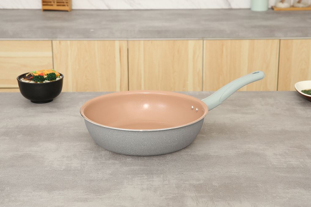 Chảo nhôm sâu chống dính vân đá đáy từ 28 cm Elmich EL-5753MN Màu Xám