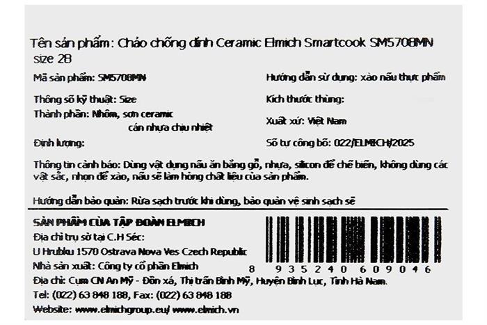 Chảo nhôm chống dính đáy từ 28 cm Elmich Smartcook SM5708MN Màu Xanh Bạc Hà