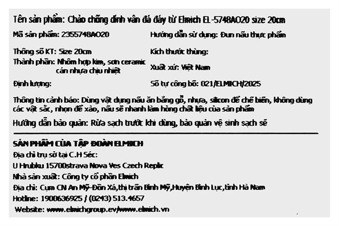 Chảo nhôm chống dính vân đá đáy từ 20 cm Elmich EL- 5748AO20 Màu Vàng