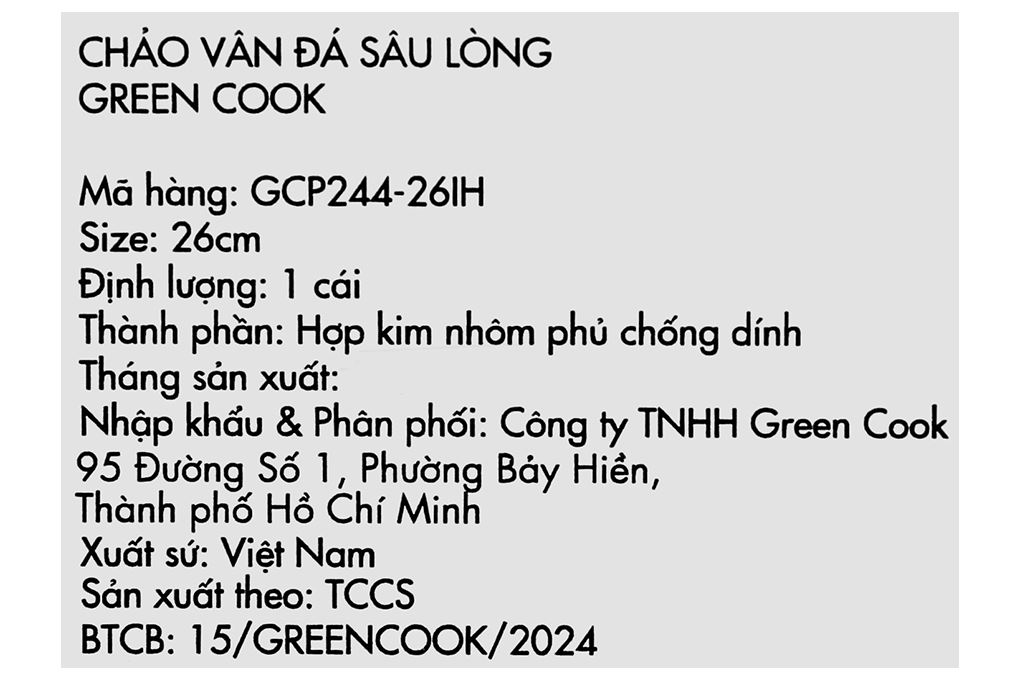 Chảo nhôm sâu chống dính vân đá đáy từ 26 cm Green Cook GCP244-26IH Màu Xanh