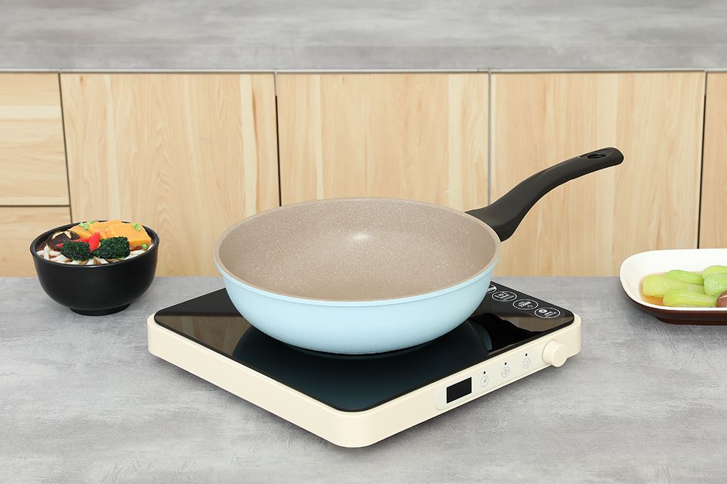 Chảo nhôm sâu chống dính vân đá đáy từ 26 cm Green Cook GCP244-26IH Màu Xanh
