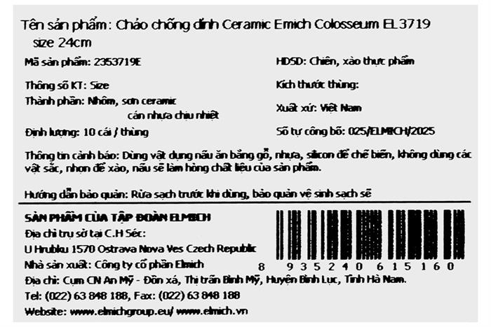 Chảo nhôm chống dính đáy từ 24 cm Elmich Colosseum Y1 EL-3719 Xám Màu Xám