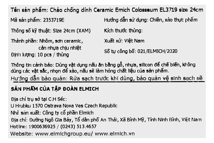 Chảo nhôm chống dính đáy từ 24 cm Elmich Colosseum Y1 EL-3719 Xám Màu Xám