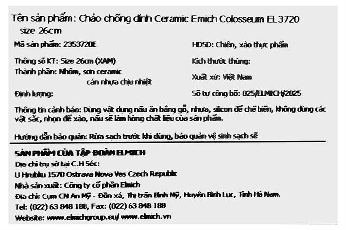 Chảo nhôm chống dính vân đá đáy từ 26 cm Elmich Colosseum Y1 EL-3720 Xám Màu Xám