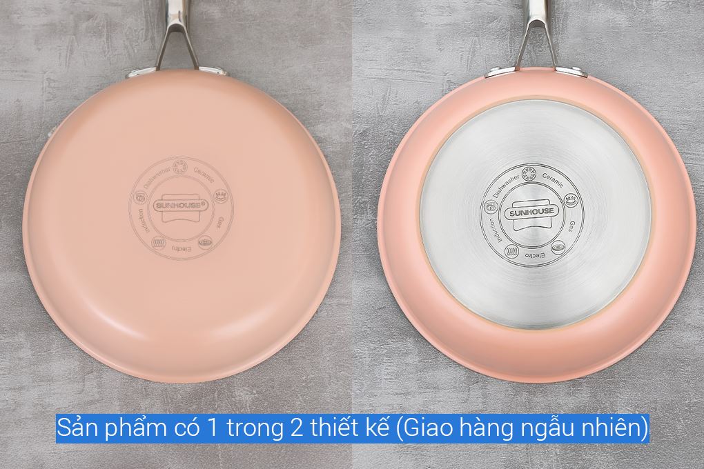 Chảo inox 3 lớp nguyên khối đáy từ 20 cm Sunhouse IN20M6P Màu Hồng