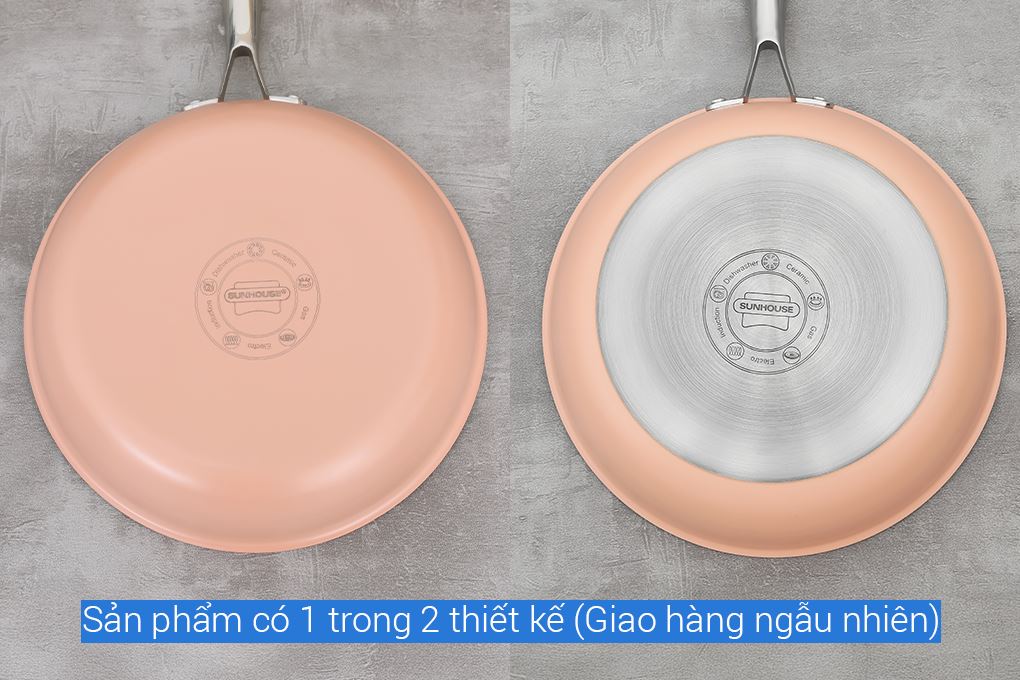 Chảo inox 3 lớp nguyên khối đáy từ 24 cm Sunhouse IN24M6P Màu Hồng