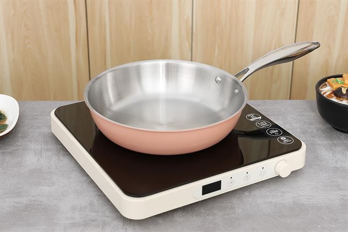 Chảo inox 3 lớp nguyên khối đáy từ 24 cm Sunhouse IN24M6P Màu Hồng