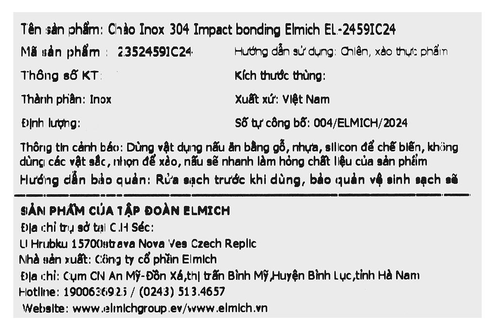 Chảo inox sâu chống dính đáy từ 24 cm Elmich EL-2459IC24 Impact bonding Màu Inox