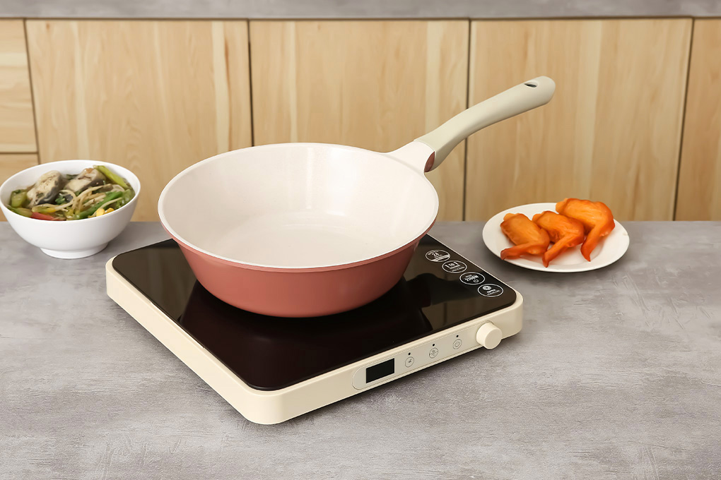 Chảo nhôm sâu chống dính vân đá đáy từ 26 cm Inochi Omi Simple HIN.CHSL.VD26 Màu Cam