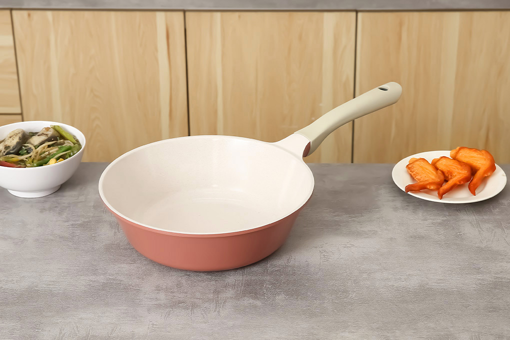 Chảo nhôm sâu chống dính vân đá đáy từ 26 cm Inochi Omi Simple HIN.CHSL.VD26 Màu Cam