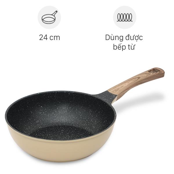 Chảo nhôm sâu chống dính vân đá đáy từ Sunhouse SBDS24M