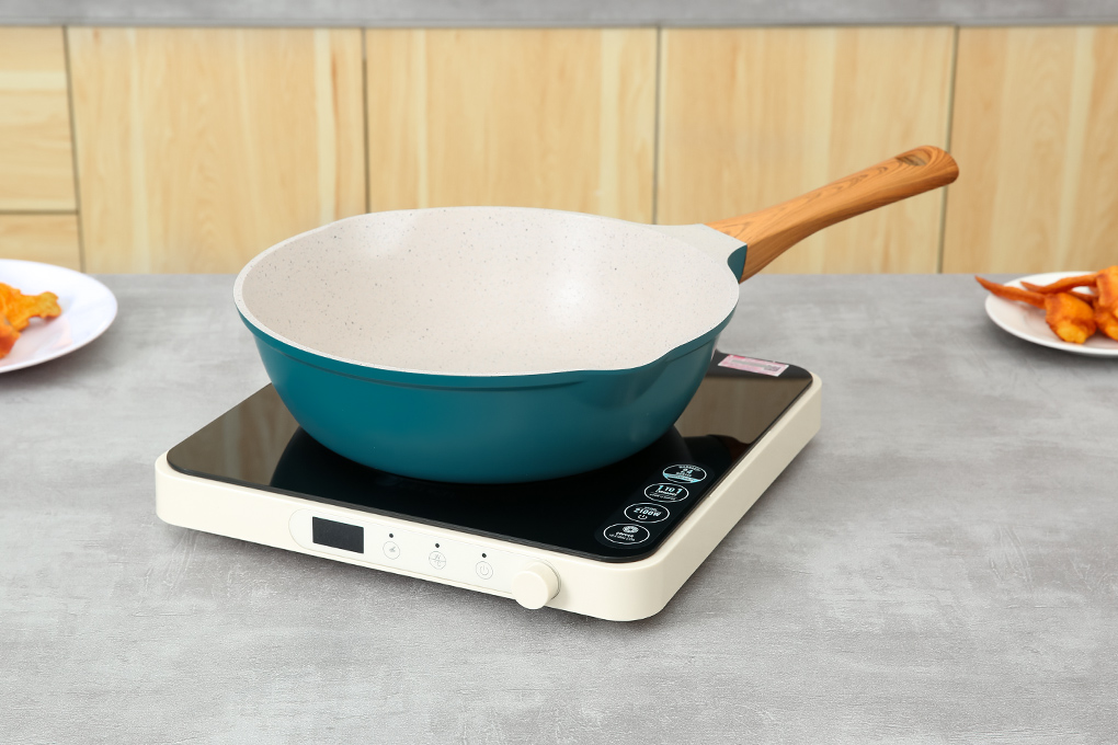 Chảo nhôm sâu chống dính vân đá đáy từ 28 cm Delites LY-DSCP1828 Màu Xanh