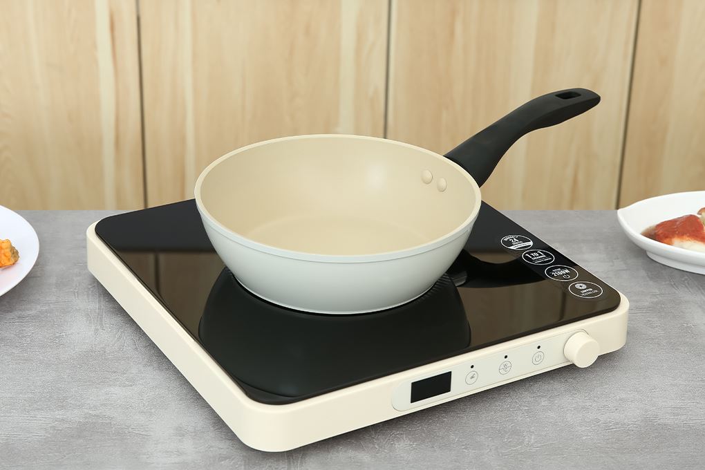 Chảo nhôm sâu chống dính vân đá đáy từ 20 cm Green Cook GCP246-20IH Màu Màu be