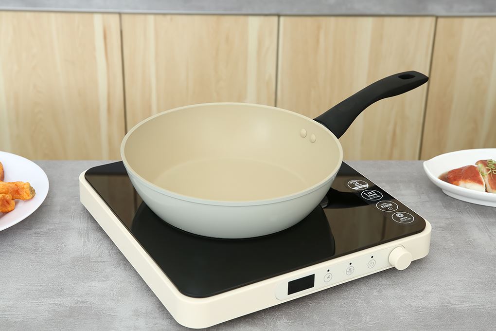 Chảo nhôm sâu chống dính vân đá đáy từ 24 cm Green Cook GCP246-24IH Màu Màu be