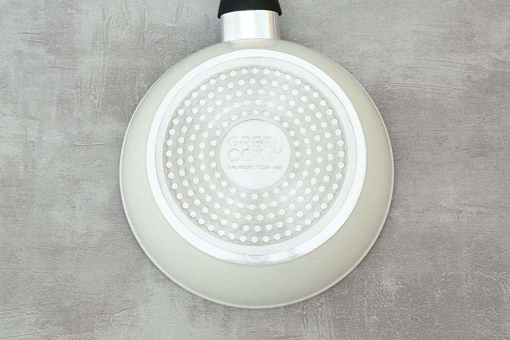 Chảo nhôm sâu chống dính vân đá đáy từ 24 cm Green Cook GCP246-24IH Màu Màu be