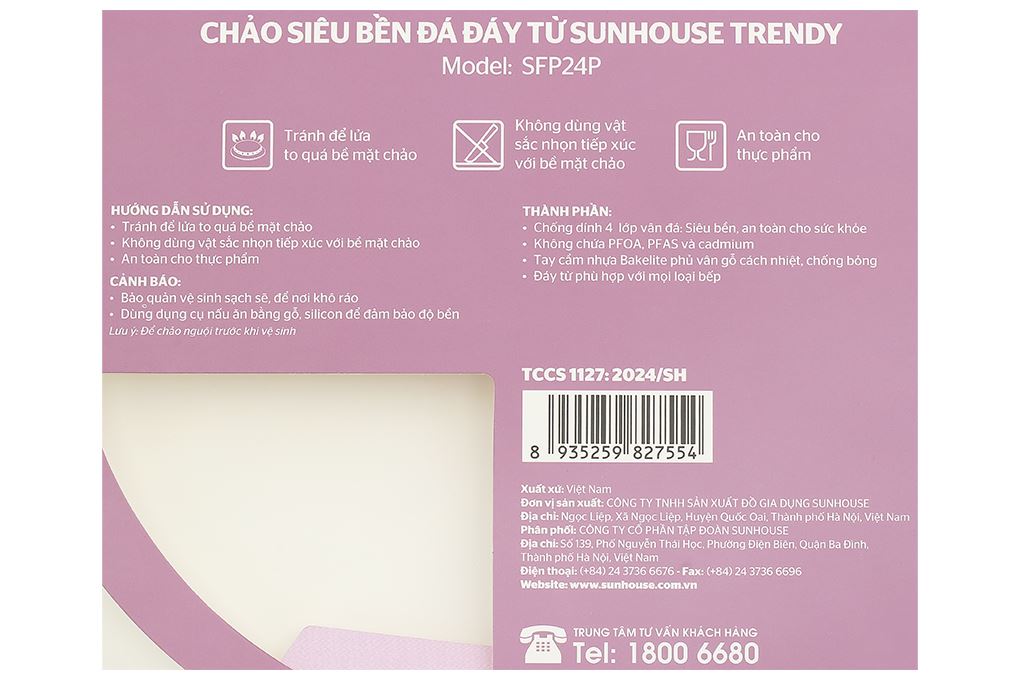 Chảo nhôm chống dính vân đá đáy từ 24 cm Sunhouse Trendy SFP24P - 10