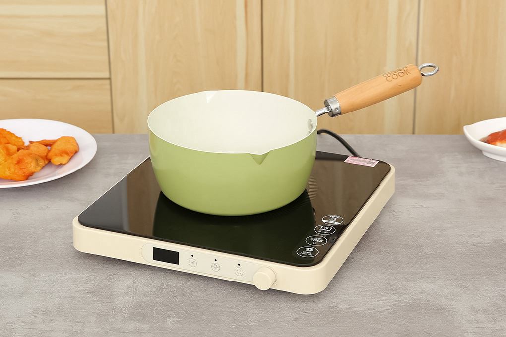 Chảo thép sâu chống dính đáy từ 20 cm Green Cook GCP249-20IH Màu Xanh