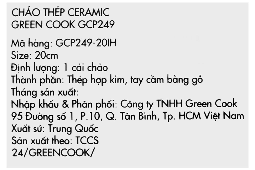 Chảo thép sâu chống dính đáy từ 20 cm Green Cook GCP249-20IH Màu Xanh