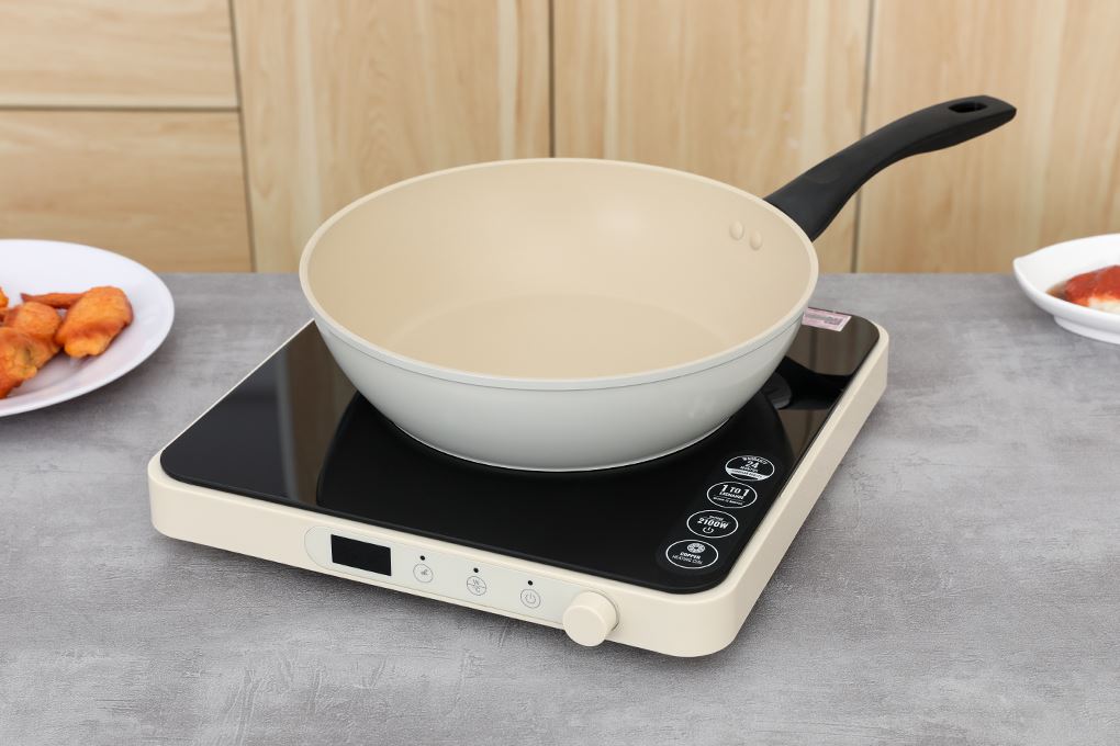 Chảo nhôm sâu chống dính vân đá đáy từ 26 cm Green Cook GCP246-26IH Màu Màu be