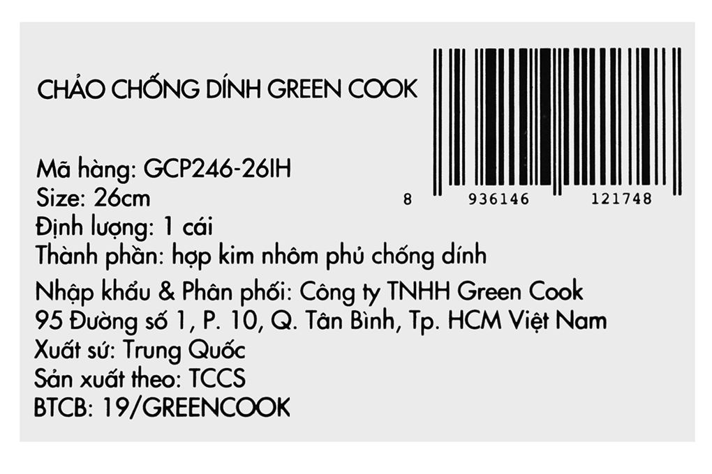 Chảo nhôm sâu chống dính vân đá đáy từ 26 cm Green Cook GCP246-26IH Màu Màu be