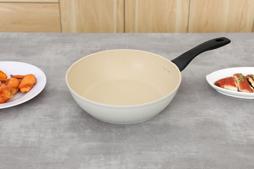 Chảo nhôm sâu chống dính vân đá đáy từ 26 cm Green Cook GCP246-26IH Màu Màu be