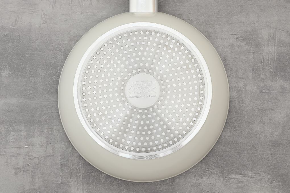 Chảo nhôm sâu chống dính vân đá đáy từ 26 cm Green Cook GCP246-26IH Màu Màu be