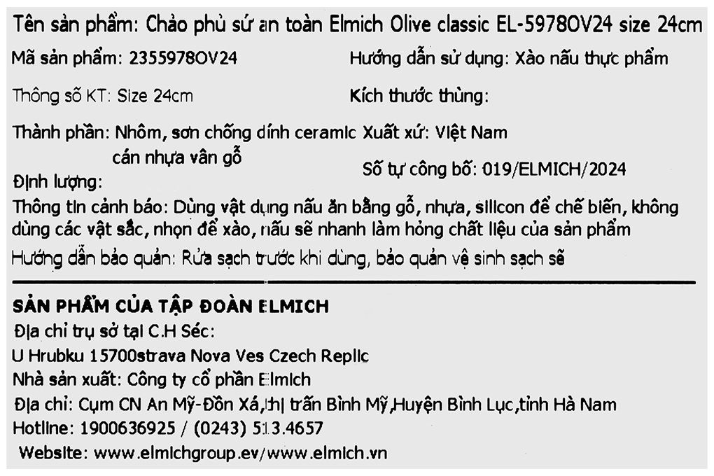 Chảo nhôm sâu chống dính đáy từ 24 cm Elmich Olive classic EL-5978OV24 Màu Xanh