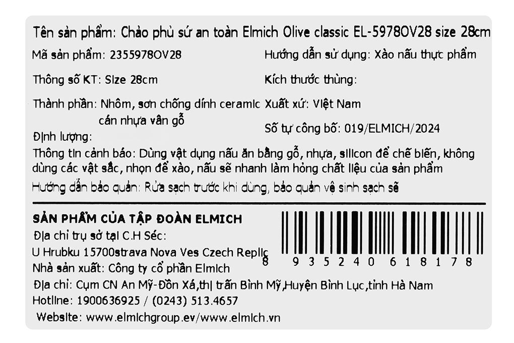 Chảo nhôm sâu chống dính đáy từ 28 cm Elmich Olive classic EL-5978OV28 Màu Xanh