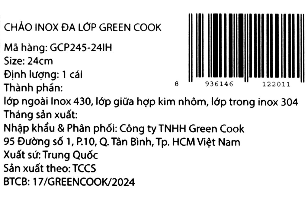 Chảo inox nguyên khối sâu đáy từ 24 cm Green Cook GCP245-24IH Màu Hồng