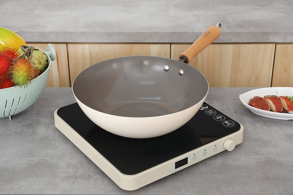 Chảo thép sâu chống dính 28 cm Green cook GCW257-28IH Màu Kem