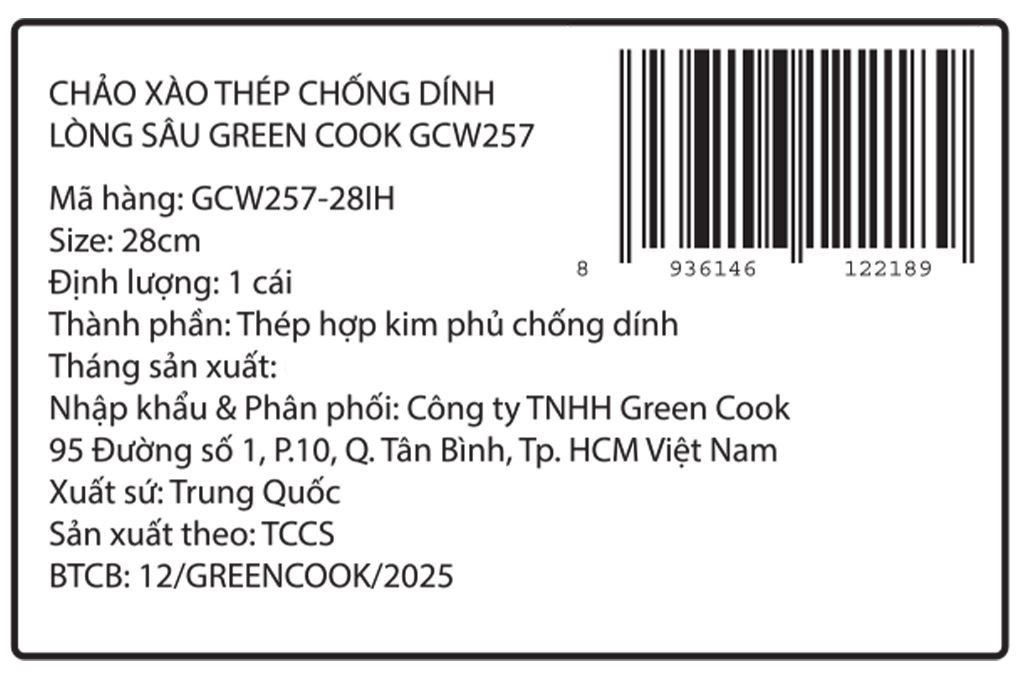 Chảo thép sâu chống dính 28 cm Green cook GCW257-28IH Màu Kem