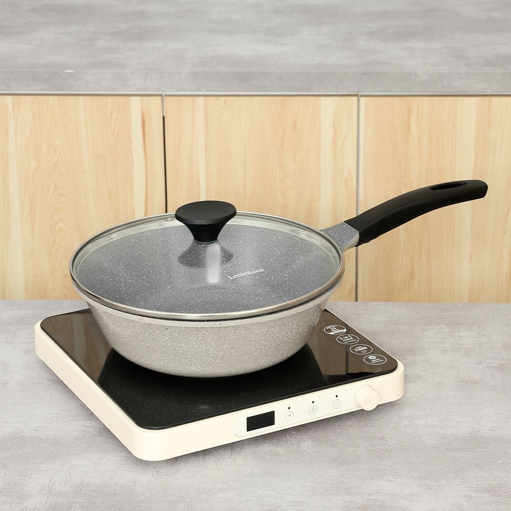 Chảo nhôm sâu chống dính 28 cm nắp kính Lock&Lock LCA6285D-IH Màu Xám