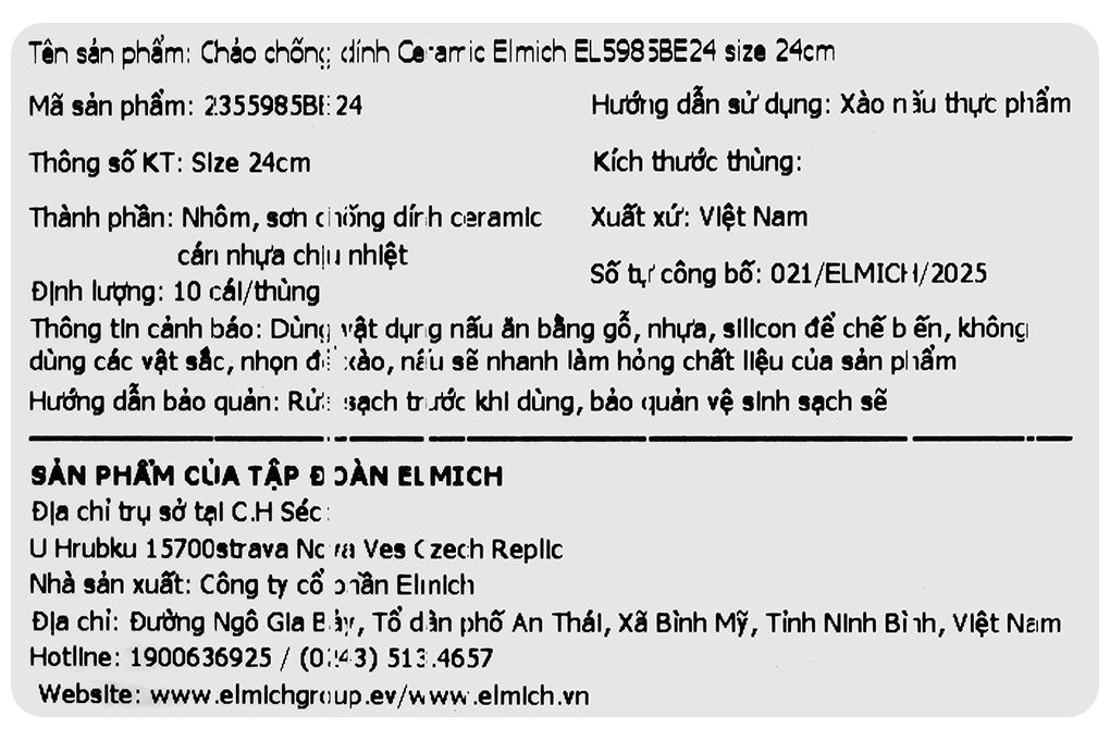 Chảo nhôm chống dính đáy từ 24 cm Elmich EL5985BE24 Màu Màu be