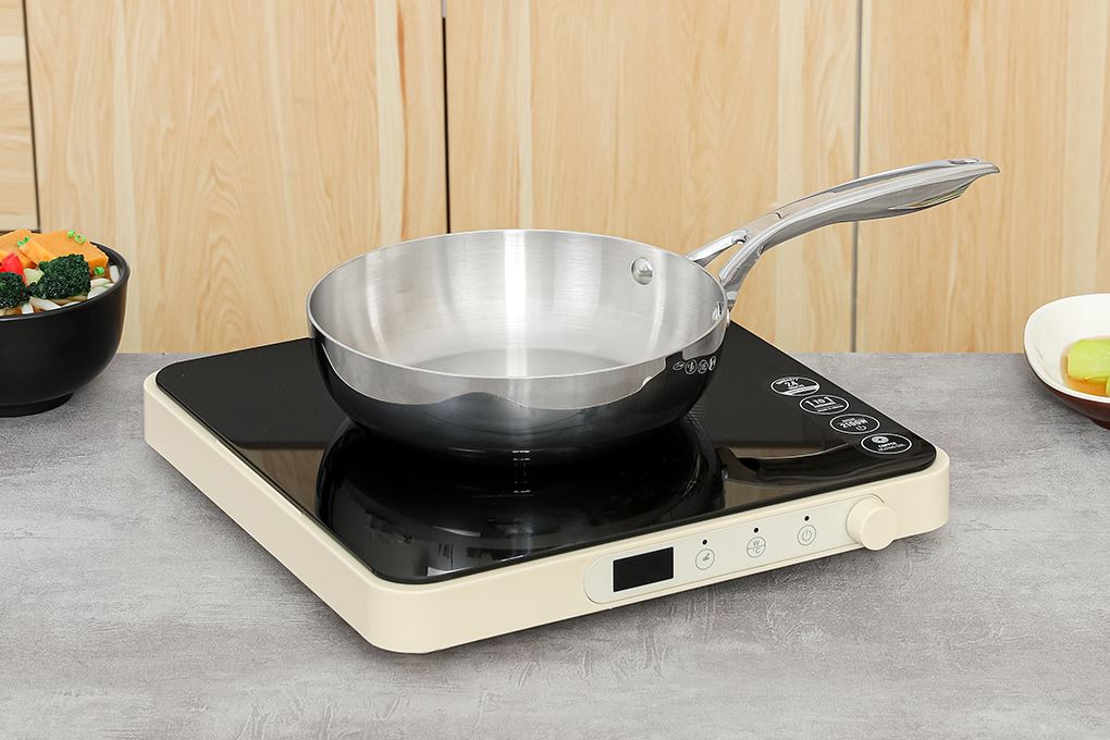 Chảo inox nguyên khối sâu đáy từ 20 cm Green Cook GCP2518-20IH Màu Inox