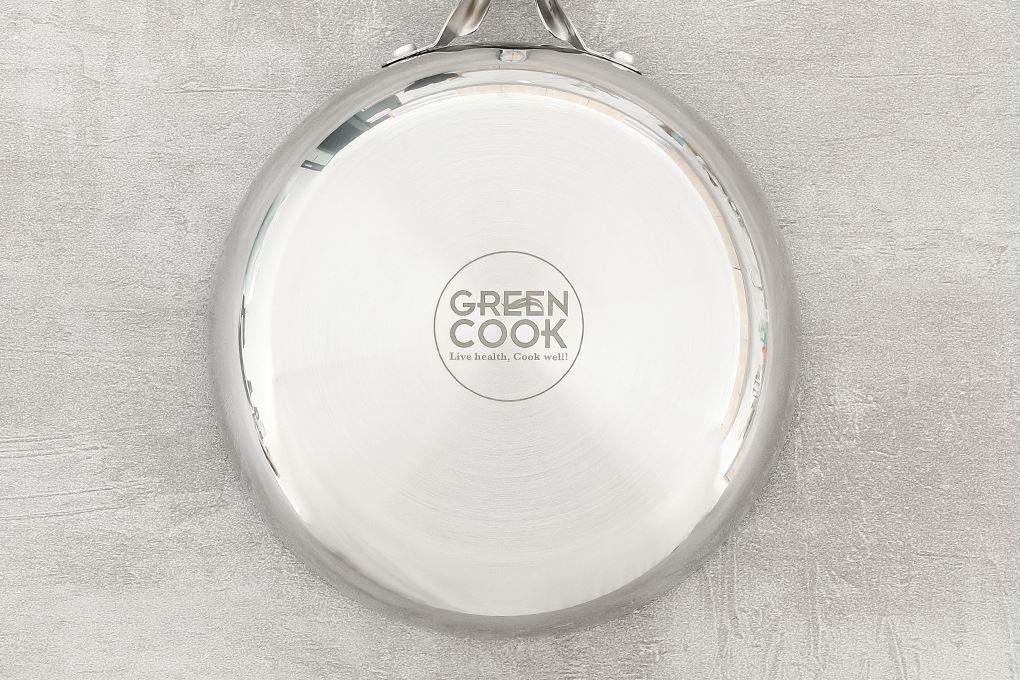 Chảo inox nguyên khối sâu đáy từ 20 cm Green Cook GCP2518-20IH Màu Inox