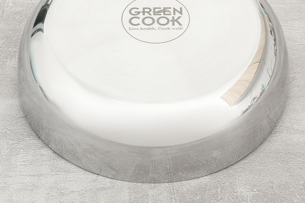 Chảo inox nguyên khối sâu đáy từ 20 cm Green Cook GCP2518-20IH Màu Inox