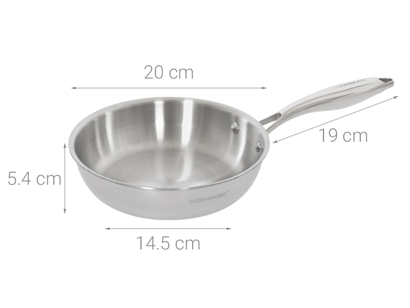 Chảo inox nguyên khối đáy từ 20 cm Sunhouse Healthy IN20X1