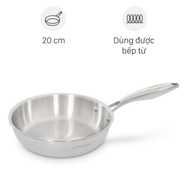 Chảo inox nguyên khối đáy từ Sunhouse Healthy IN20X1